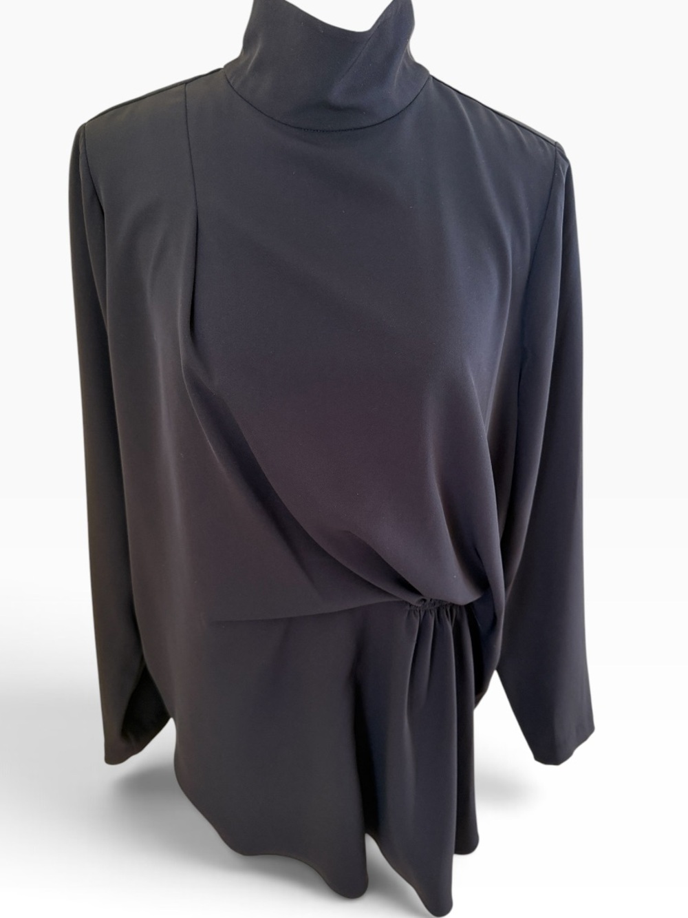 By Malene Birger Black Mock Neck Draped Long Sleeve Top 40 10/Large